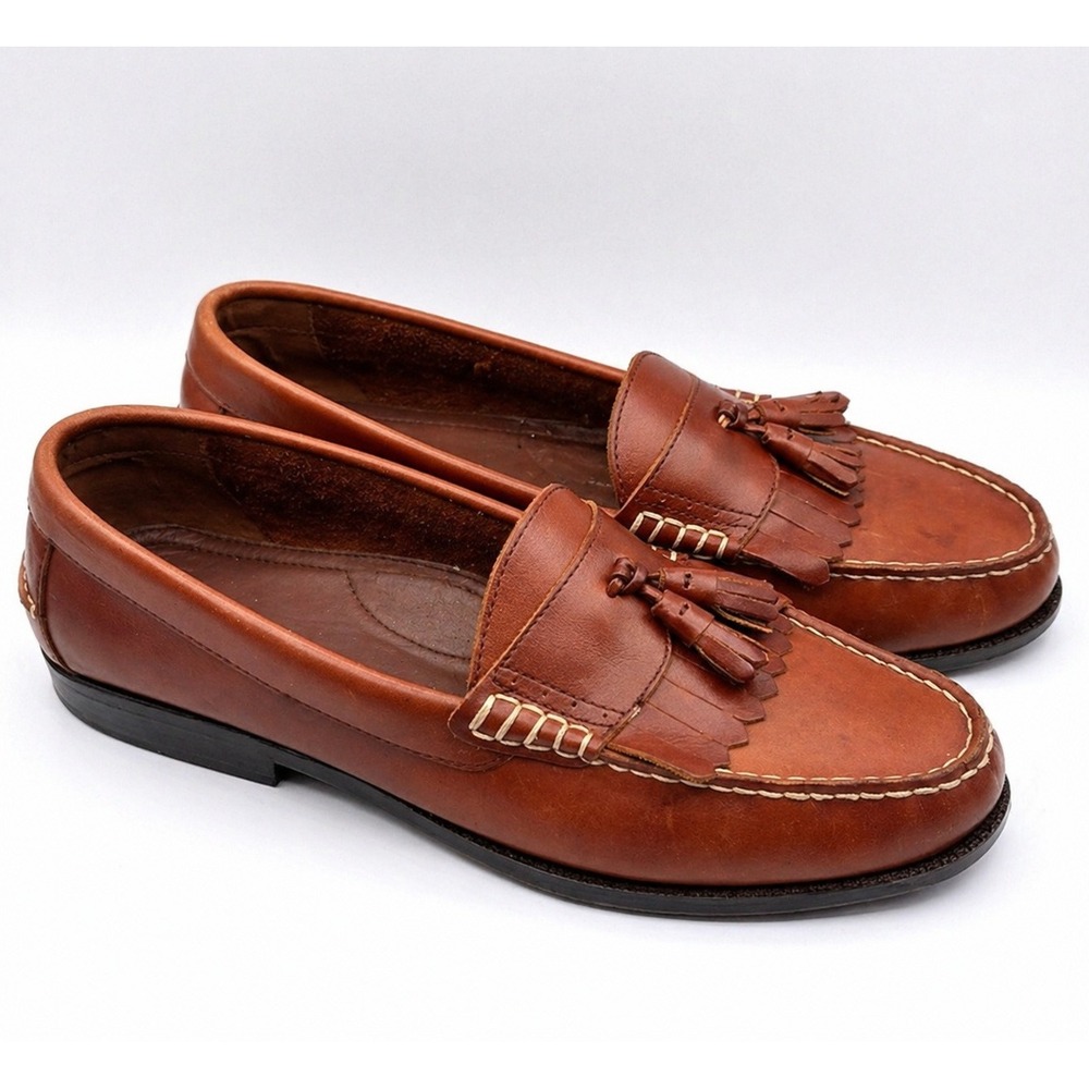 Chaps Kiltie Tassel Loafers Mens 11.5D Brown Leather Slip On Preppy Academia